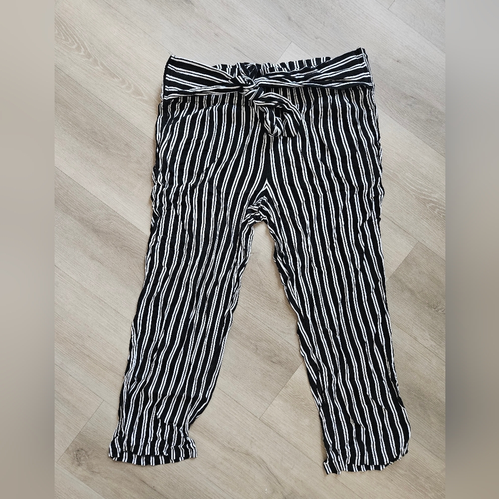 PXL Striped Black and White Rayon Tie Pants